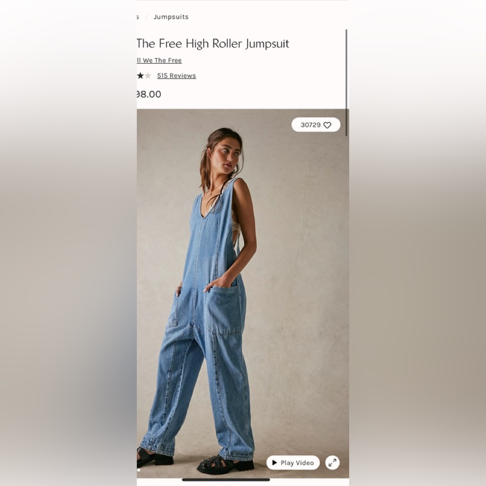 Free People Blue Denim Overalls